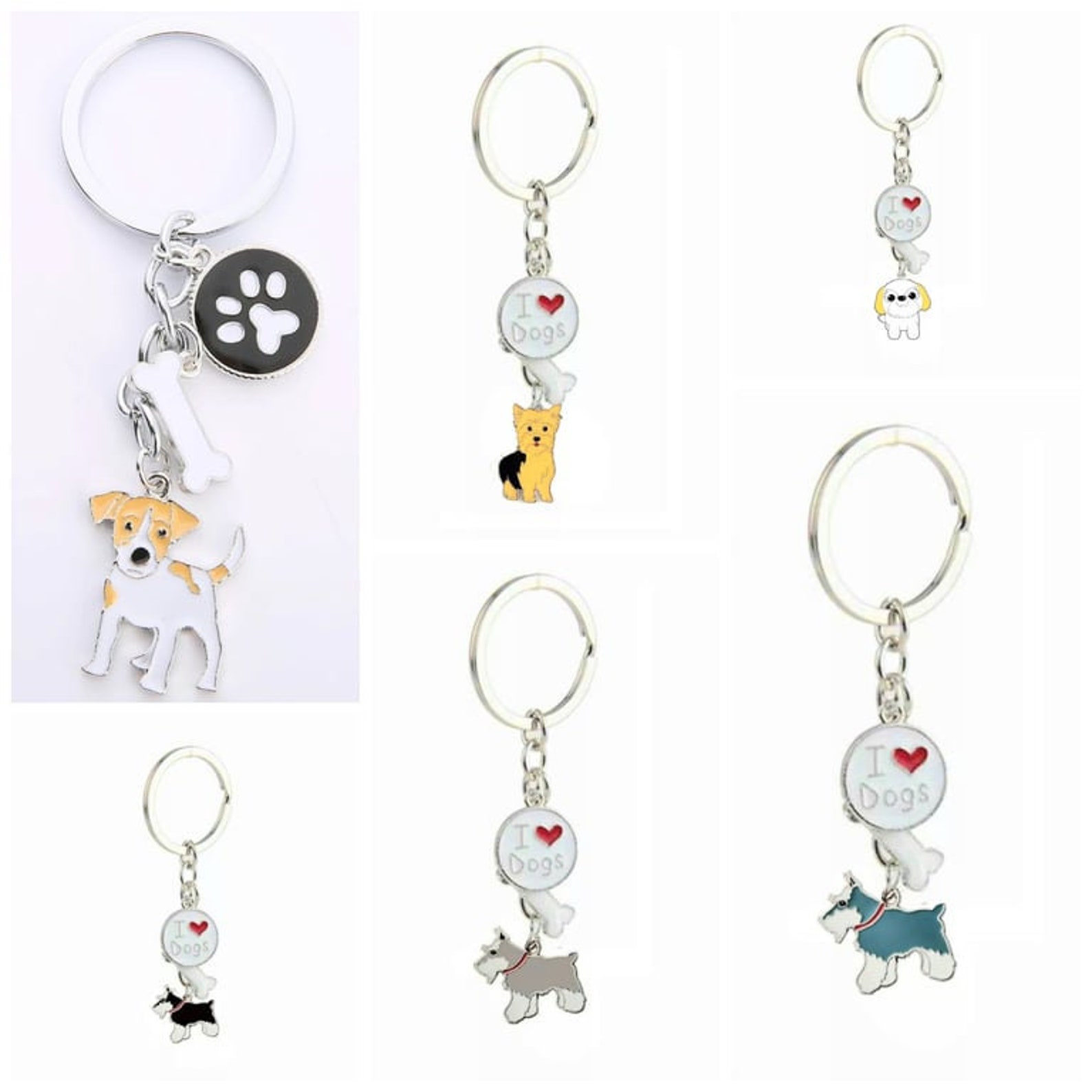 Cute Dog Keyrings. Elegant Dog keyring. I Love Dogs Tag. Etsy