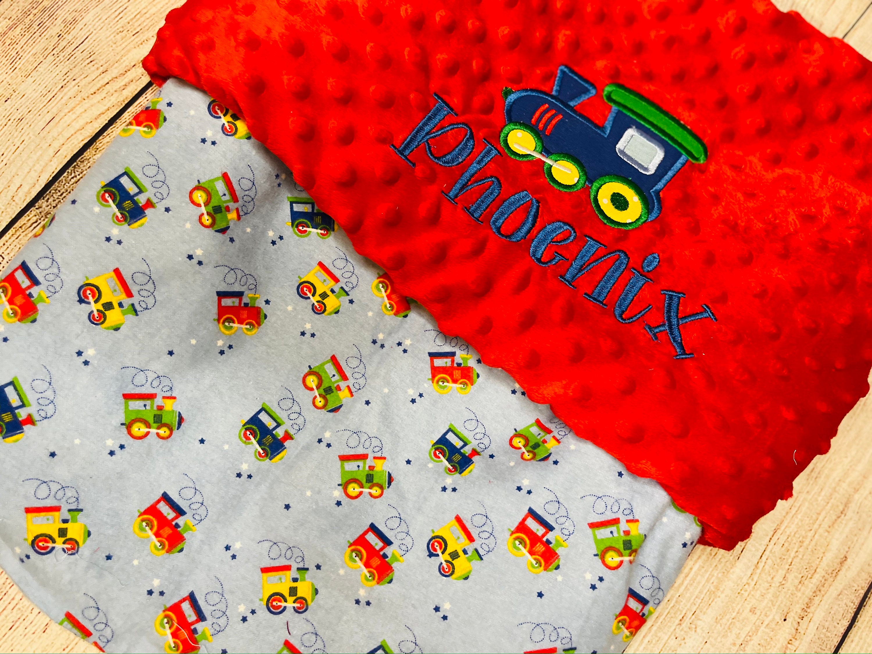 Personalized Trains Minky Boy Blanket Trains Baby Shower Etsy