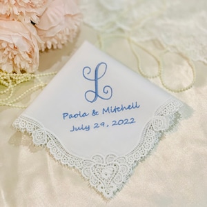 Monogrammed Lace Wedding Handkerchief: Embroidered Bridal Hankie