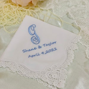 Monogrammed Lace Wedding Handkerchief: Bridal Gift