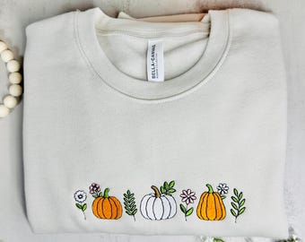 Embroidered Pumpkin Light weight Sweatshirt: Cozy Fall Vibe Crewneck