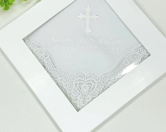 Personalized Embroidered Baptism Handkerchief: Lace Cotton Christening Gift