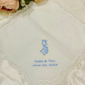 Monogrammed Lace Wedding Handkerchief: Personalized Cotton Gift