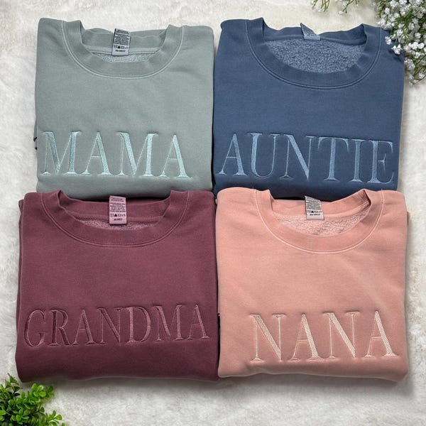 Embroidered MAMA Sweatshirt: Customizable Monochromatic Crewneck