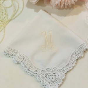 Monogrammed Lace Wedding Handkerchief: Embroidered Bridal Hankie