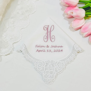 Personalized Wedding Handkerchief, Bridal Hankie, Embroidered Wedding Handkerchief, Lace Wedding Hankies, Gift for Bride, Bridal shower gift
