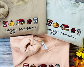 Embroidered Cozy Season Sweatshirt: Pumpkin Bookish Fall Crewneck