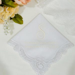 Monogrammed Lace Wedding Handkerchief: Embroidered Bridal Hankie