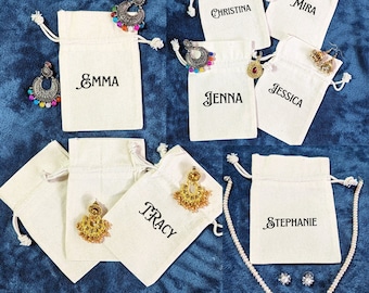 Personalized custom jewelry pouches, drawstring pouch Makeup pouch, ecofriendly bag Double drawstring bag  Bridesmaid bag, Cotton favor bags