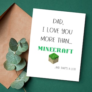 Je t'aime plus que minecraft Carte drôle de fête des pères pour maman