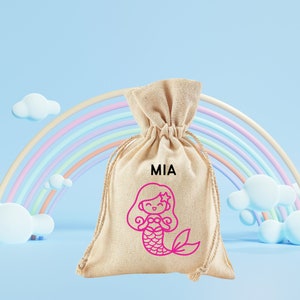 Cadeau sirène, sac d'anniversaire sirène, anniversaire à la plage, nom personnalisé, sacs d'anniversaire sur le thème de la sirène, sac prénom pour enfants, cadeau d'enfants