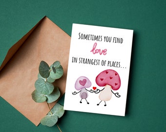 Champignon Valentine Card, Kawai, Champignon, Mignon, carte d’amour drôle, Carte pour lui, Amour champignon, carte de vœux, Carte unique, carte pour petit ami