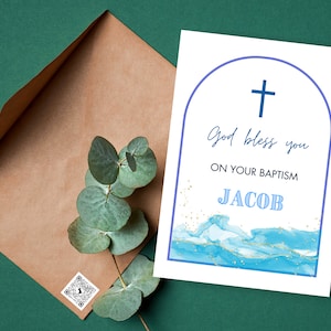 Carte de baptême pour fils, carte de baptême personnalisée pour filleul, carte de baptême petit-fils, carte de baptême pour neveu, carte de baptême mignonne, carte personnalisée