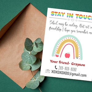 carte pour un ami, cartes de fin d'année, carte de fin d'année scolaire, carte pour camarade de classe, cadeaux de camarade de classe, cartes rester en contact, cadeaux de fin d'école