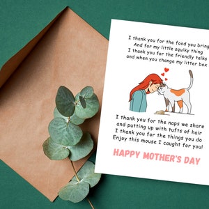 Carte de fête des mères drôle de chat, carte de fête des mères Anime, carte de maman chat drôle, carte de parent animal de compagnie, carte pour maman chat, poème de chat de la fête des mères.