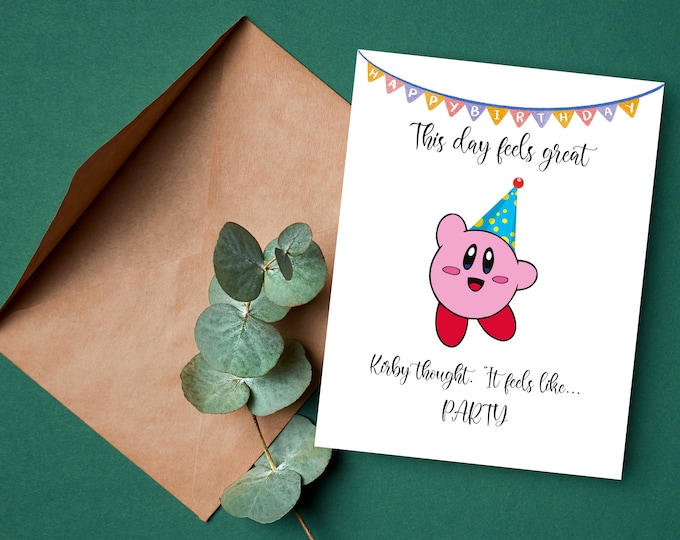 Kirby Birthday Card, Anime Card, Nintendo fan card, Video game lover birthday card, Kirby Happy birthday card, fan girl boy, Geek Gamer card