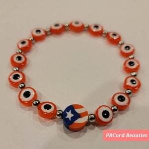Evil Eye Beaded Bracelet with Puerto Rican Flag