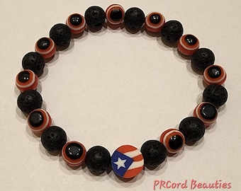 Evil Eye Lava Beads Puerto Rican Bracelets Protection Bracelets Health Benefit Bracelets with Puerto Rican Flag