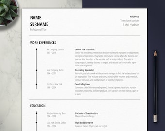 Modern Resume Template Word | Minimalist CV Design (Digital Download)