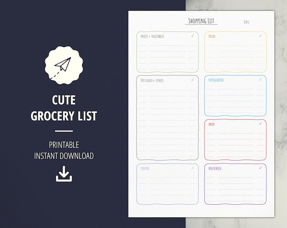Cute Grocery List Simple Shopping List Printable Todo List Etsy