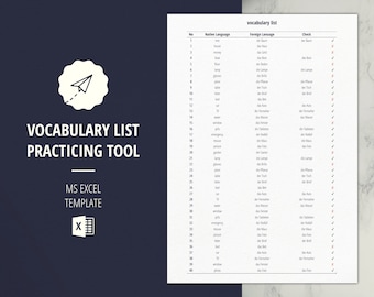 Excel Vocabulary List Template | Language Learning (Digital Download)