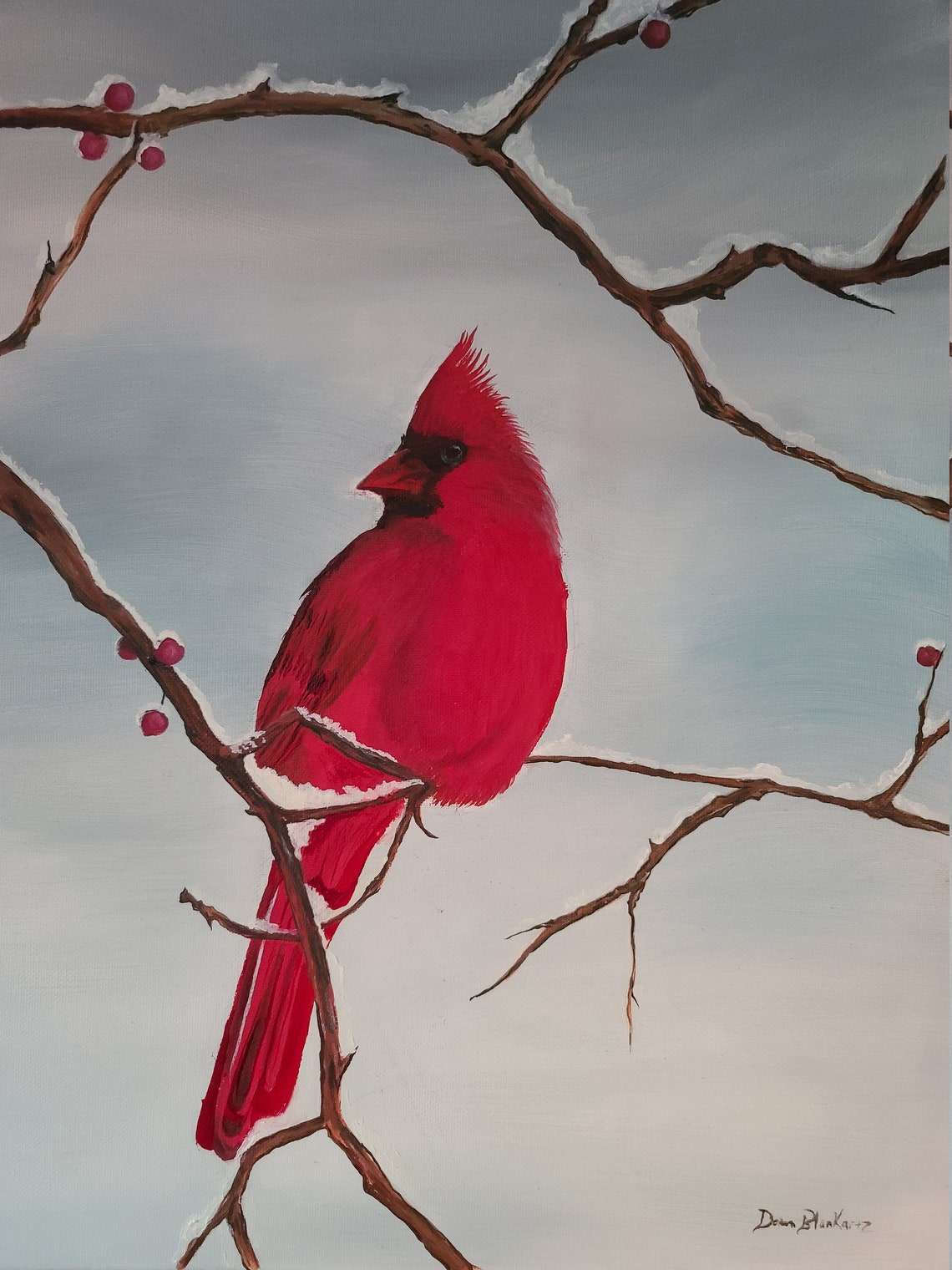 Original Oil Painting Cardinal in Winter Etsy