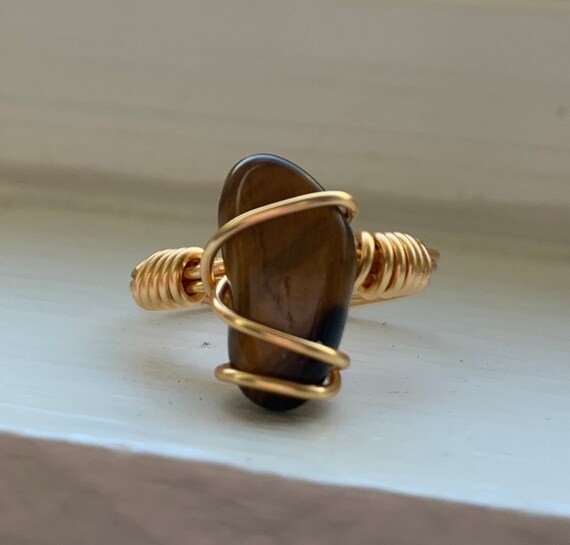 Tigers Eye - Wire Wrapped Ring