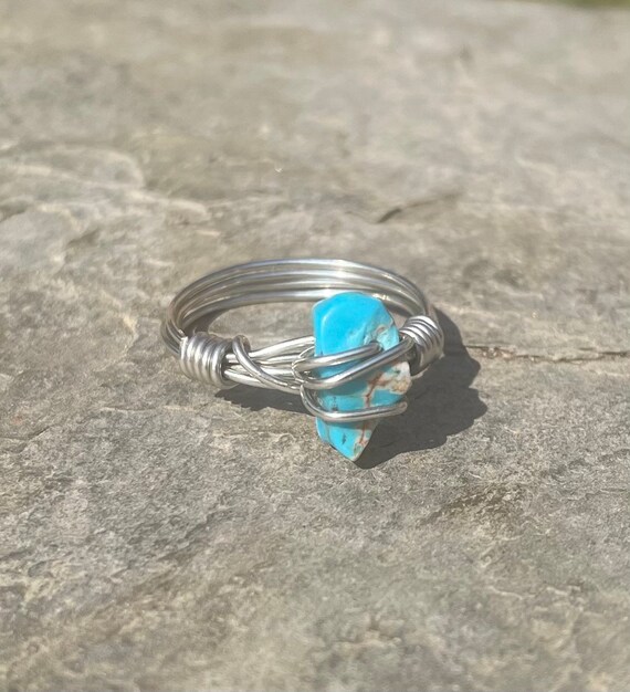 Blue Turquoise - Wire Wrapped Ring