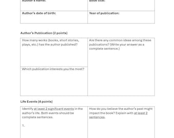 Author Research Worksheet | Literary Analysis Guide (Author) | High School ELA | High School English Assignment | Middle School ELA Author