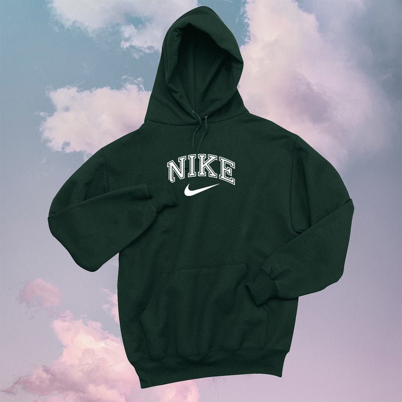 Nike Dark Green Vintage White Nike Inspired Hoodie Vintage | Etsy