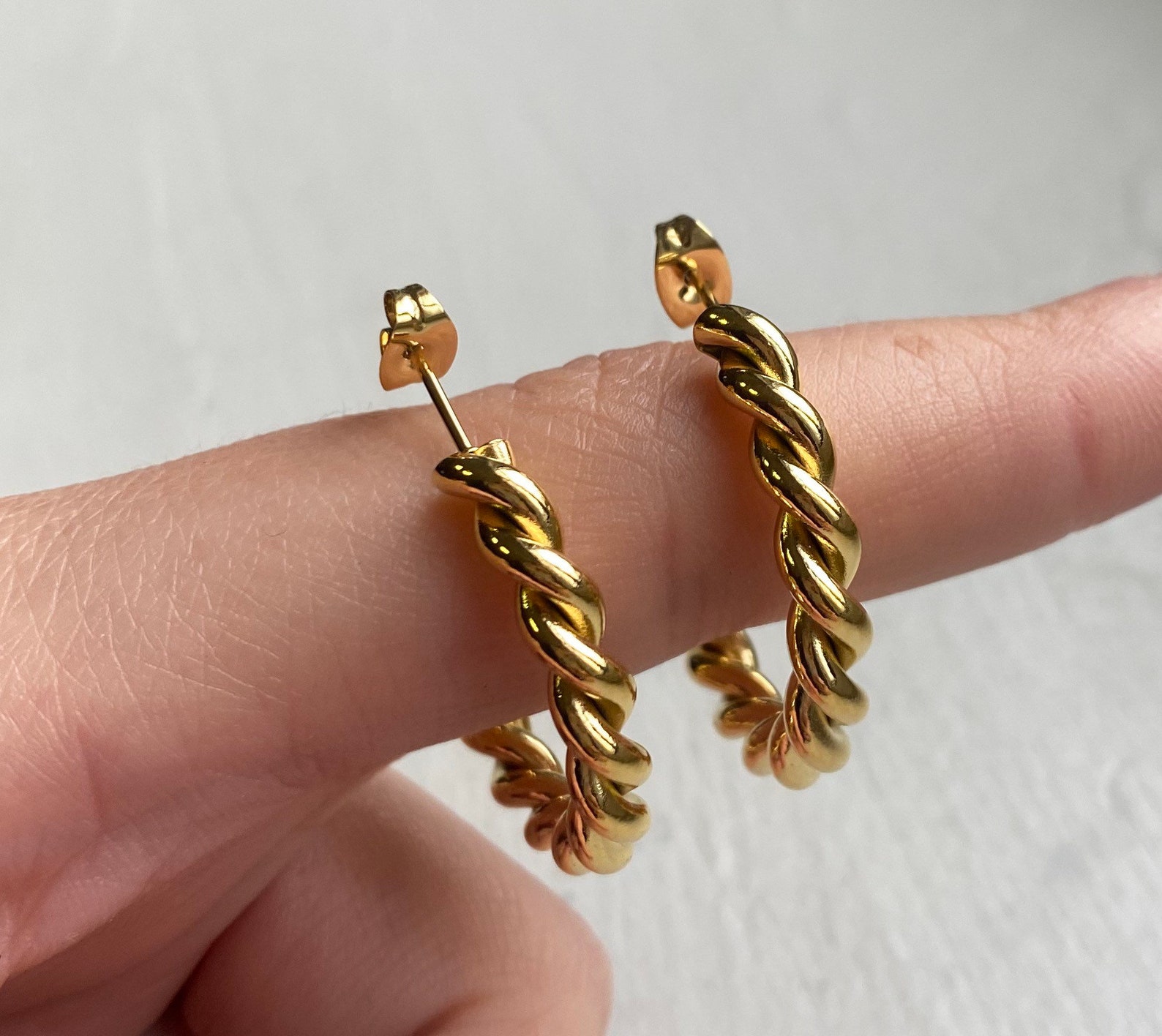 Gold Rope Earrings Twisted Gold Hoop Earrings 18K Gold Plated Hoop