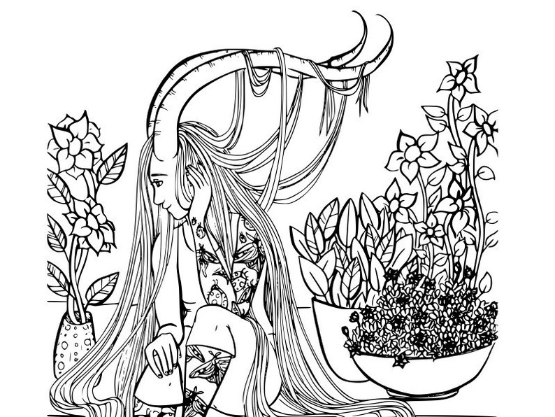 Coloring Sheet Svg Demon Svg Rose Svg Sunflower Svg Demon Woman Coloring Books for Adults