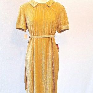 Camisa de manga corta para mujer, de punto de lurex dorado metalizado, años 60, vestido informal de negocios, nuevo