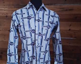 Vintage Wrangler Aztec Canvas Western-skjorta (17,5) Brushpopper-skjorta