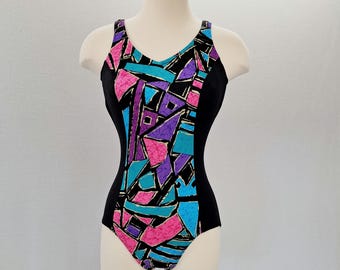 Vintage Maxine of Hollywood One-Piece Swimsuit: Geometric Print, vintage Size 8