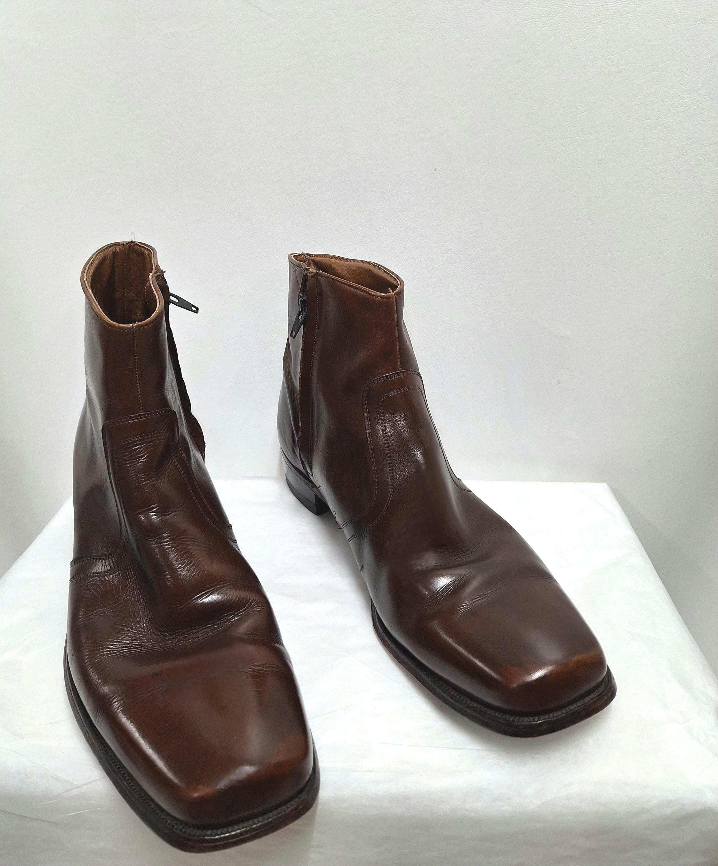 Vintage 1970s Florsheim Side Zip Leather Boots Size 14 2A Narrow