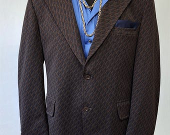 Vintage '70s Carson Pirie Scott & Co Disco sportcoat knit sport Jacket Chicago! Bold geometric basketweave pattern