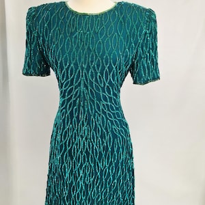 1980s Sequin beaded Laurence Kazare Silk wave Clubbing dress cocktail dress Sheath Dress Clubbing dress Gown Prom dress formal wedding LkNu