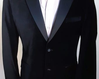 Vintage Stafford Black Velvet Tuxedo Jacket Like New, Mens Velvet Dinner Blazer Satin Peak Lapel, Prom Wedding Goth 42L