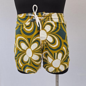 1960s Hawaiian Board Shorts: MCM Floral Swim Trunks boardies made in Hawaii