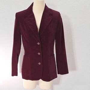 Vintage Velvet Blazer: 1970s Burgundy Tailored Jacket British look preppy womens vintage sz 10