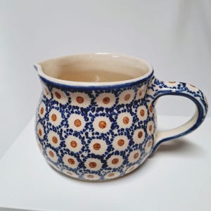 Vintage Boleslawiec Pottery Creamer: Handcrafted Polish Peacock Pattern