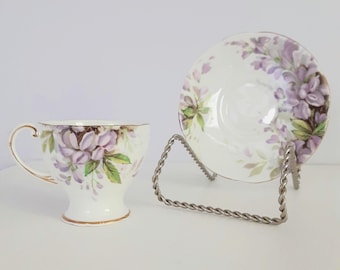 Vintage Royal Standard Bone China Tea Cup and Saucer: Wysteria Lavender, Gold Accents