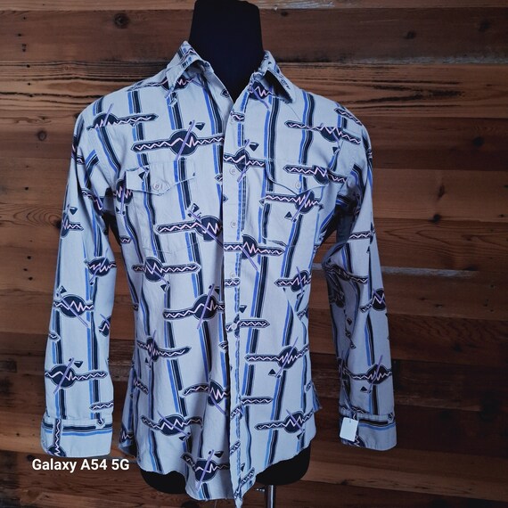Chemise Wrangler Brushpopper Vintage – XL (17.5) – Bleu Aztèque – Manches Longues
