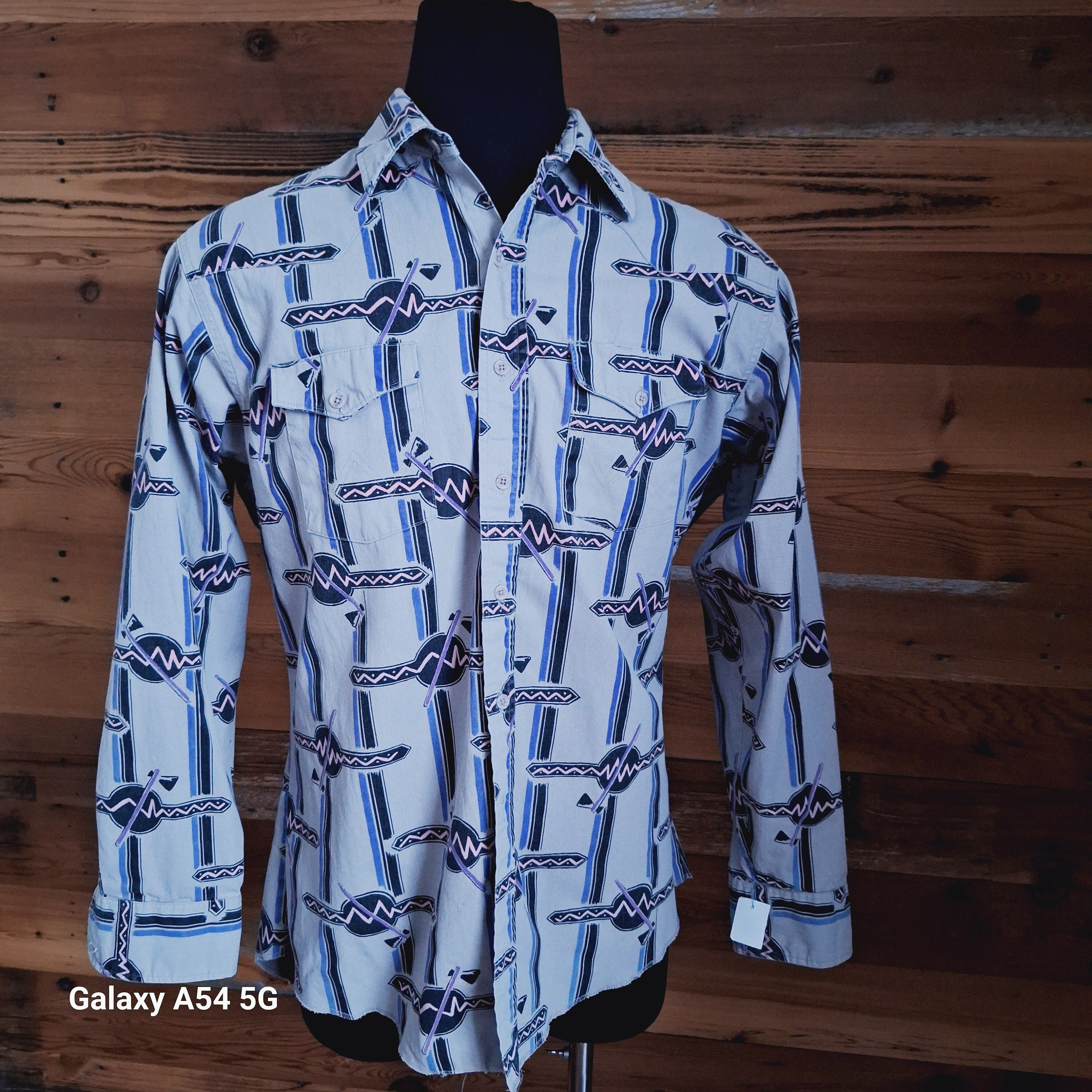 Chemise Vintage Wrangler Homme – Motif Sud-Ouest/Aztèque – Western Rodéo – Taille 16
