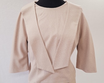 Vintage 1950s-60s Joseph Magnin Wool Skirt Suit | Pink Blush 2 Piece Set Back Buttons Structured Jacket Pencil Skirt Mid Century Avant Garde