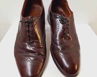 Vintage Bostonian herenschoenen van ossenbloedkleurig leer met vleugelneus, Oxford-model, brogue-stijl, maat 10 M