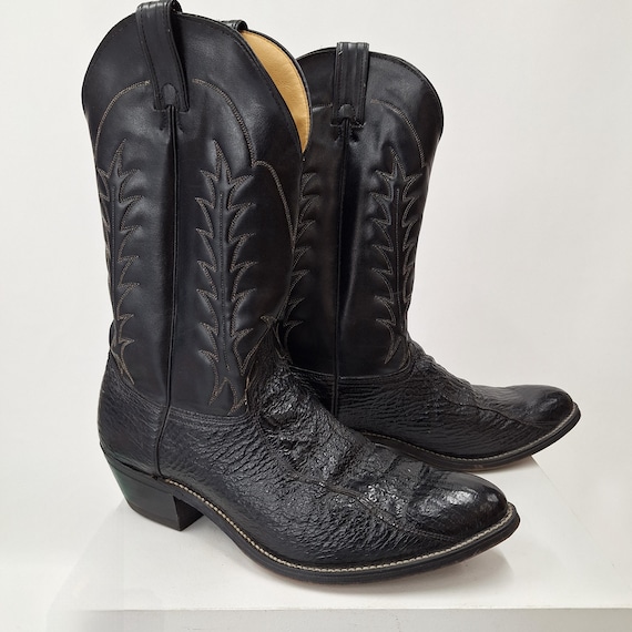 Vintage Black Exotic Leather Cowboy Boots |Mens 13EE Extra Wide | Made in USA | Yakima Valley PNW Legacy Farm collection | Grandpa Howard