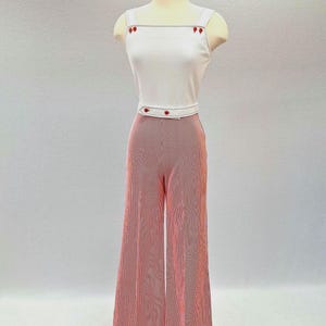 RARE 1960s-1970s Romper jumpsuit, playsuit Dallas Texa designer Jo Hardin 1 piece tabstrap sleeveless red white pinstripe nautical patriotic