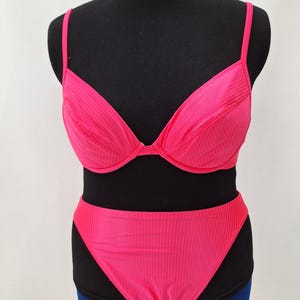 1980s-90s Vintage Catalina Two-Piece Swimsuit mod bikini: Shadow stripe hi-cut bikini new DS